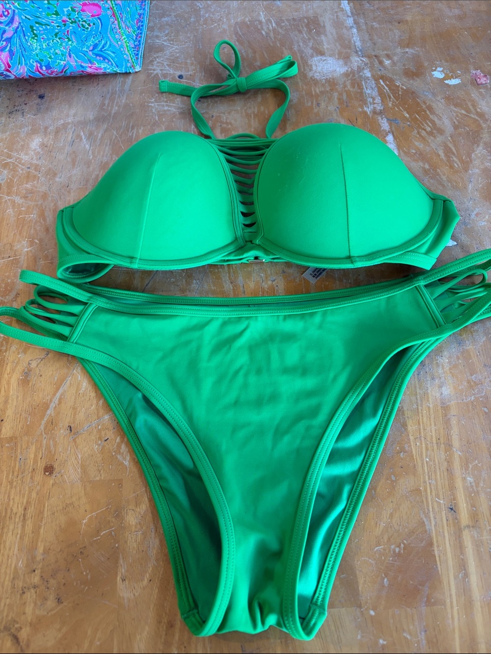 Victoria’s Sec Green Strappy Women's Bikini Set - Push-Up Top & Low Rise Bottom